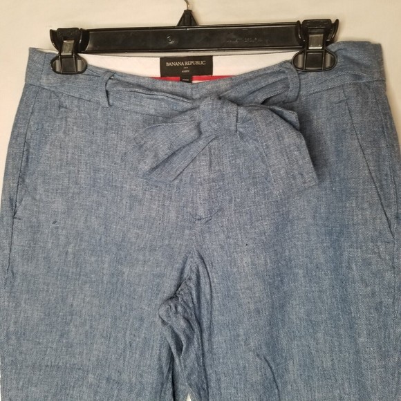 Banana Republic Women's Avery Blue Chambray Linen Blend Crop Ankle Pants Size 4P - Picture 3 of 10